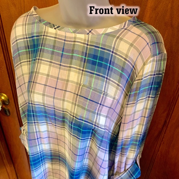 "LOFT", blue plaid, pull over tunic, M - Picture 3 of 9